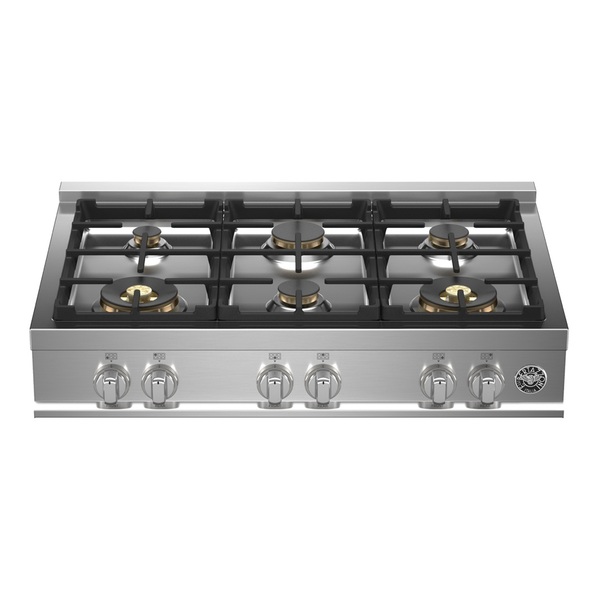 Bertazzoni MAST366RTBXT 36 inch Master Series Gas Rangetop with 6 Brass Sealed Burners, Cast Iron Grates, Failsafe Thermocouple Technology, in Stainless Steel (Natural Gas)