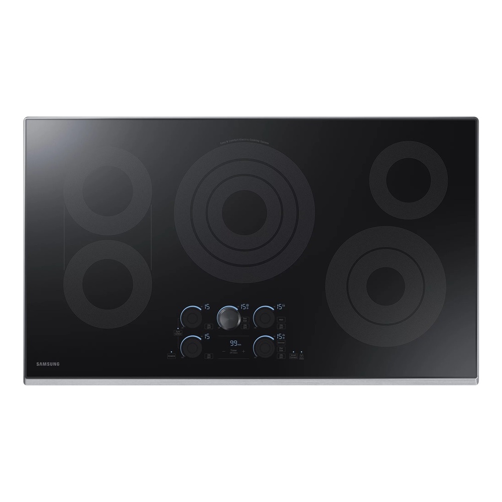 Samsung NZ36K7570RS 36 inch Smart Electric Cooktop with 5 Elements, Rapid Boil, Magnetic Knob Tap Touch, Sync Elements and Wifi, in Stainless Steel