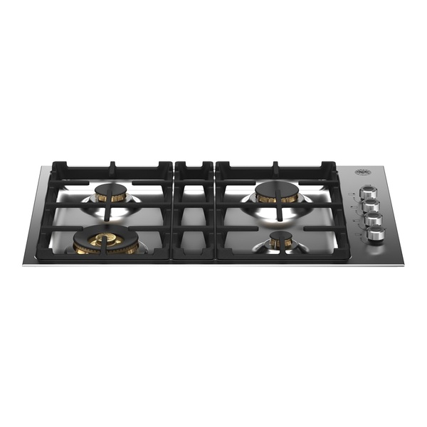 Bertazzoni PROF304QBXT Professional Series 30 inch Drop-in Gas Cooktop with 4 Brass Burners, Continuous Cast Iron Grates and Fail-Safe Thermocouple Technology, in Stainless Steel (Natural Gas)