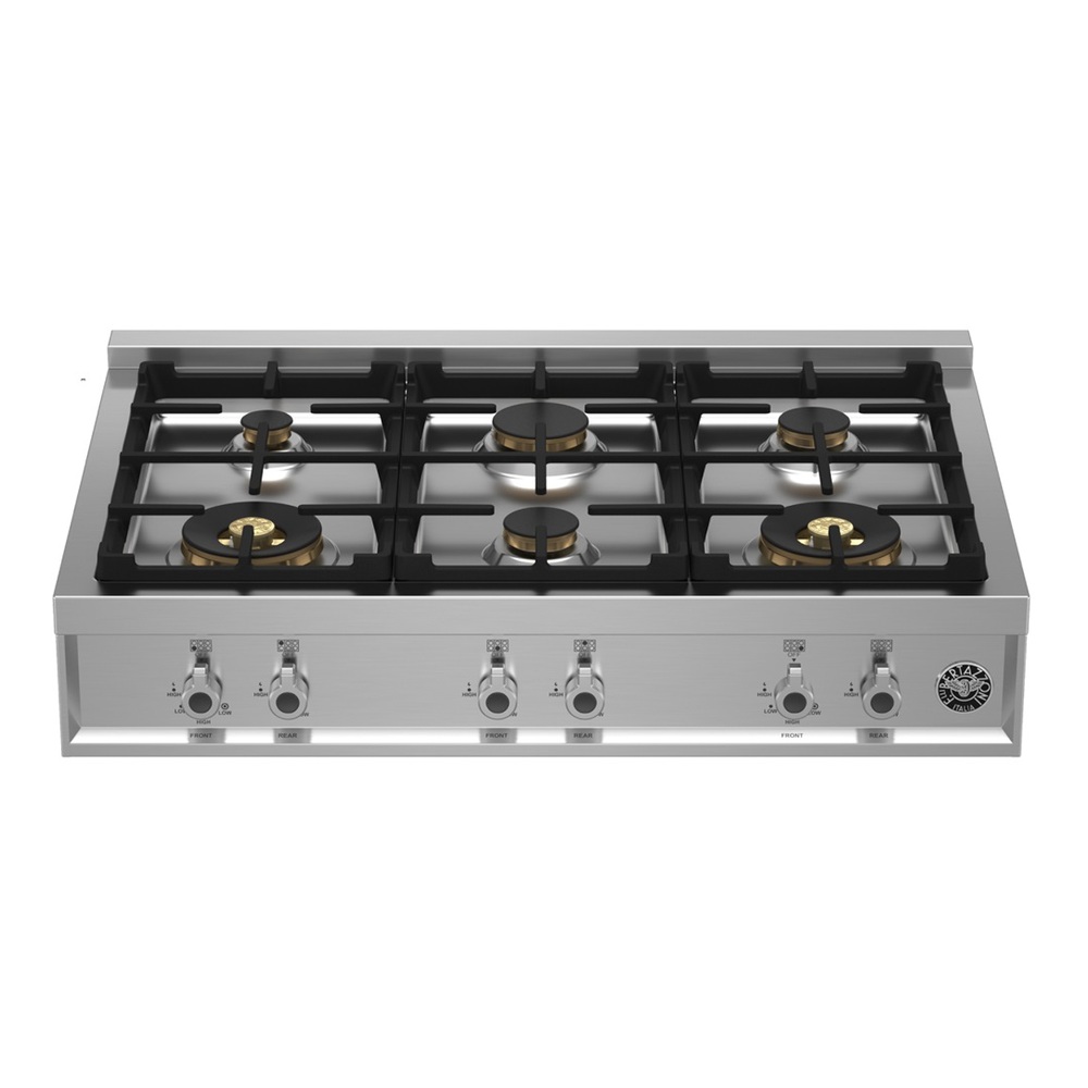 Bertazzoni PROF366RTBXTLP 36 inch Professional Series Gas Rangetop with 6 Sealed Brass Burners, and Cast Iron Grates in Stainless Steel (Liquid Propane)