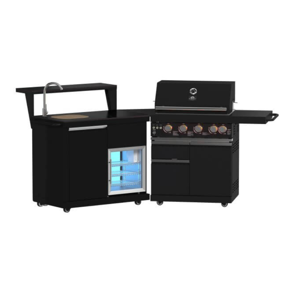 Forno FODKT2582BLK All’Aperto 176 Inch Freestanding Bbq Grill With 62,600 BTU, 3 Stainless-Steel Burners & Infrared Burners & Sink Module with Black Sintered Stone Countertops, Bar & Beverage Center, in Black