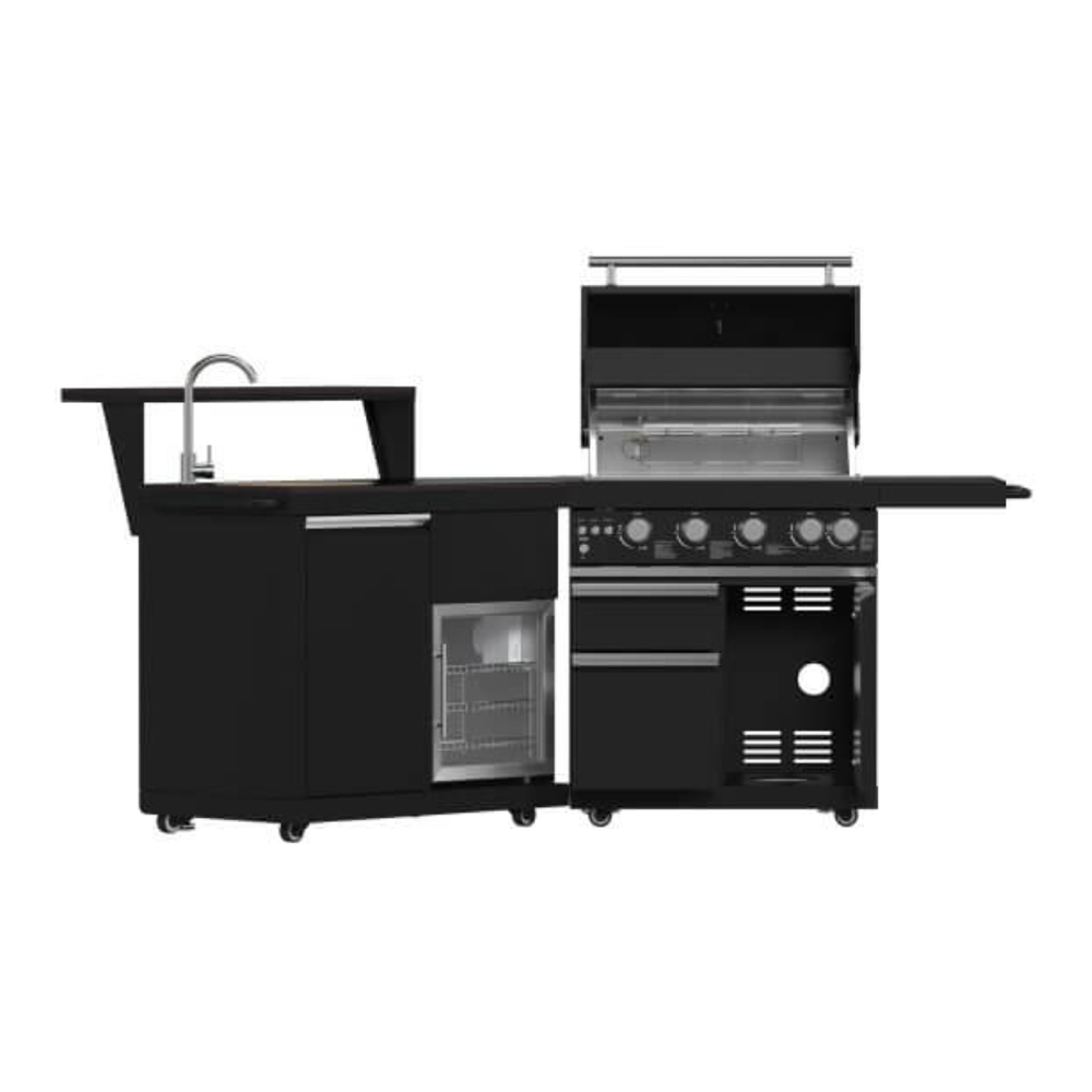 Forno FODKT2582BLK All’Aperto 176 Inch Freestanding Bbq Grill With 62,600 BTU, 3 Stainless-Steel Burners & Infrared Burners & Sink Module with Black Sintered Stone Countertops, Bar & Beverage Center, in Black