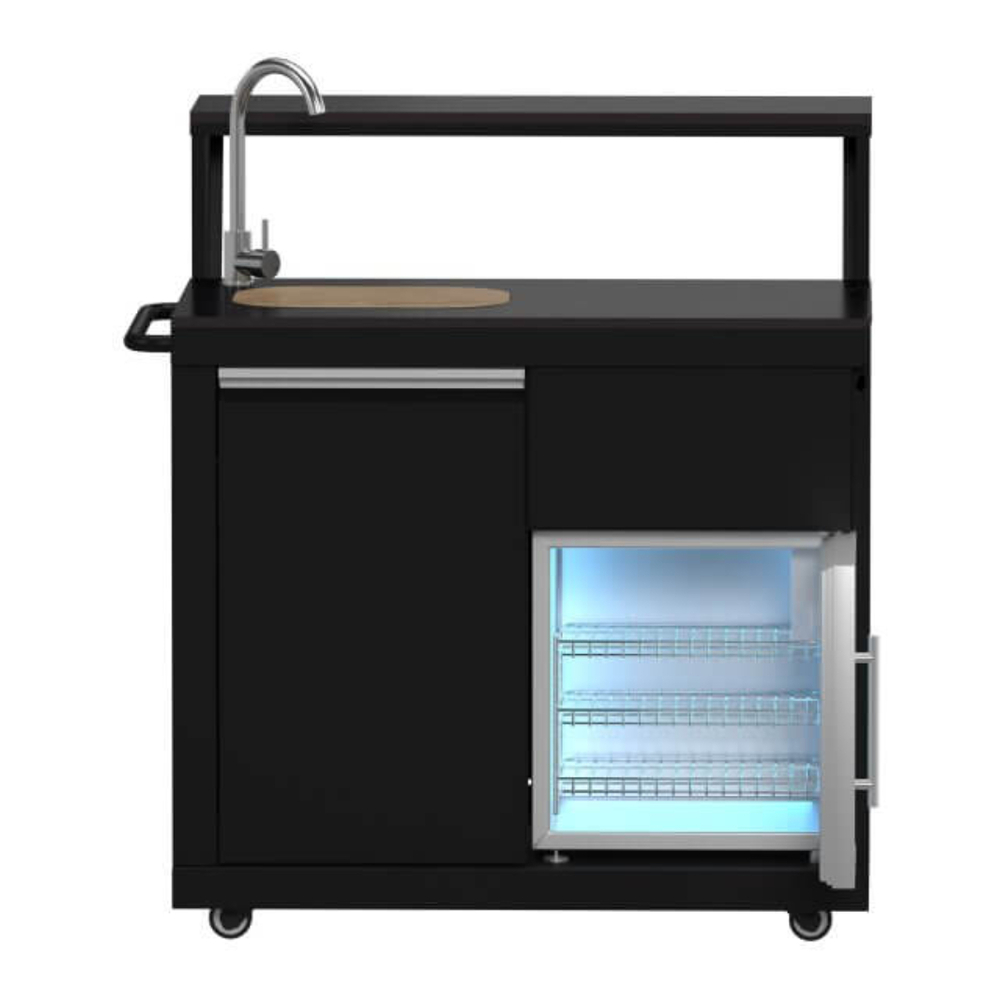 Forno FODKT2582BLK All’Aperto 176 Inch Freestanding Bbq Grill With 62,600 BTU, 3 Stainless-Steel Burners & Infrared Burners & Sink Module with Black Sintered Stone Countertops, Bar & Beverage Center, in Black