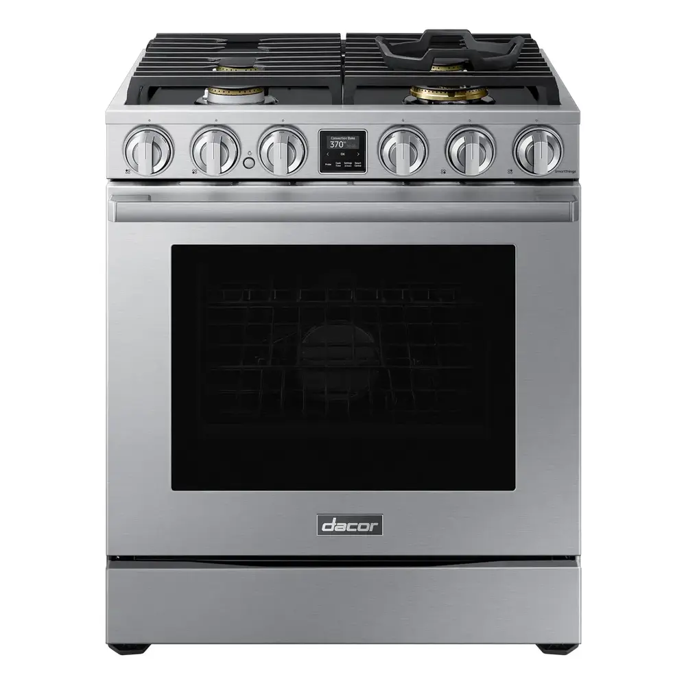 Dacor DOP30T840GS 30 inch Transitional Smart Gas Range with 4 Burners, 6 cu. ft. Capacity, Self Clean, Dual Four-Part Pure Convection System, Air Sous Vide, Air Fry, Digital Temperature Probe, in Stainless Steel