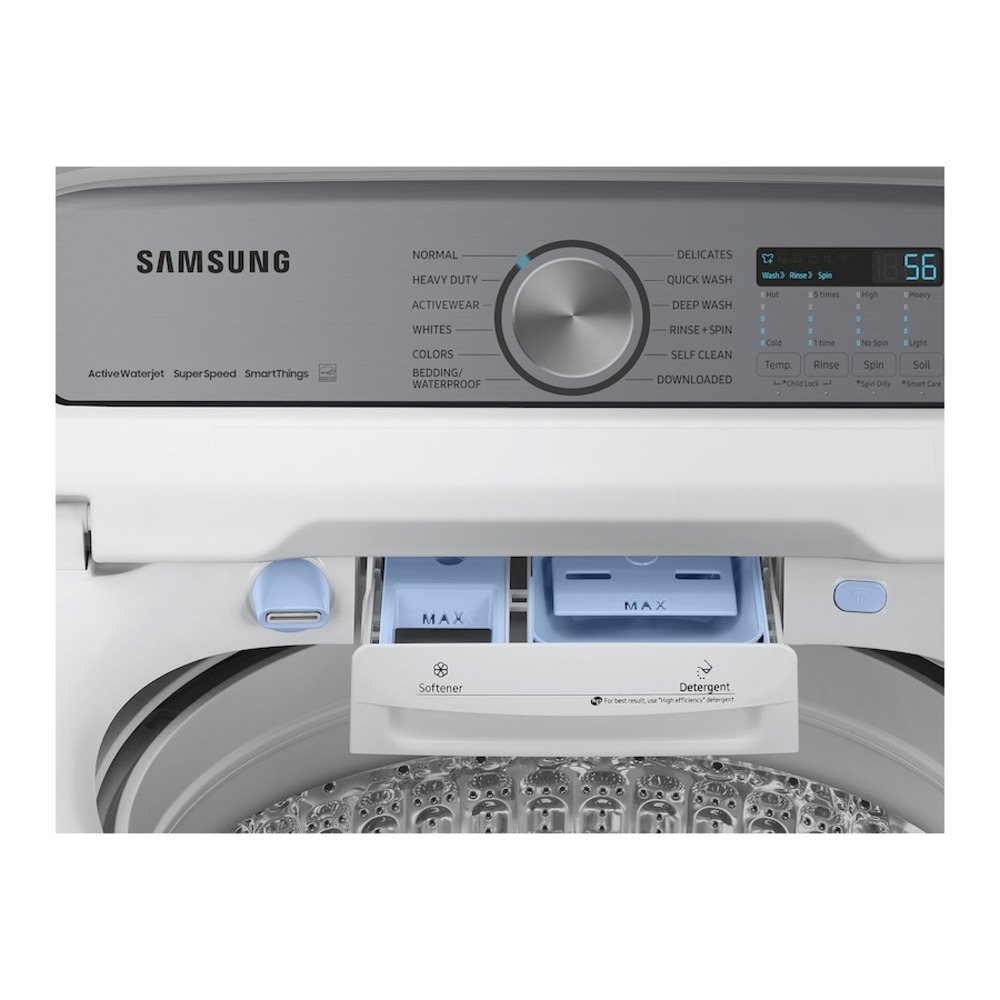 Samsung-WA54CG7105AW-detergent filling chambers and controls