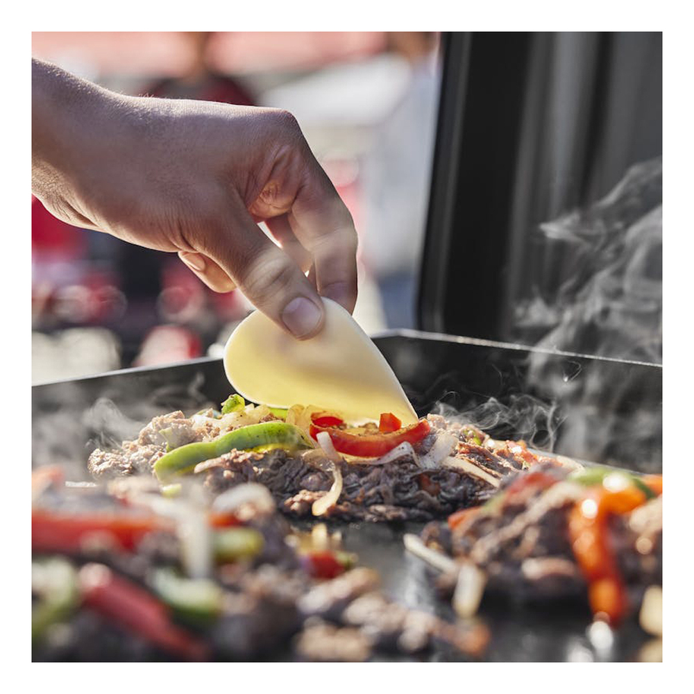 Weber 1500532 Slate 37 inch Tabletop Griddle Gas Grill with 352 sq. in. Cooking Area, 16000 Total BTU, High-Heat Searing, Rust-Resistant, Precision Control Knob, in Black