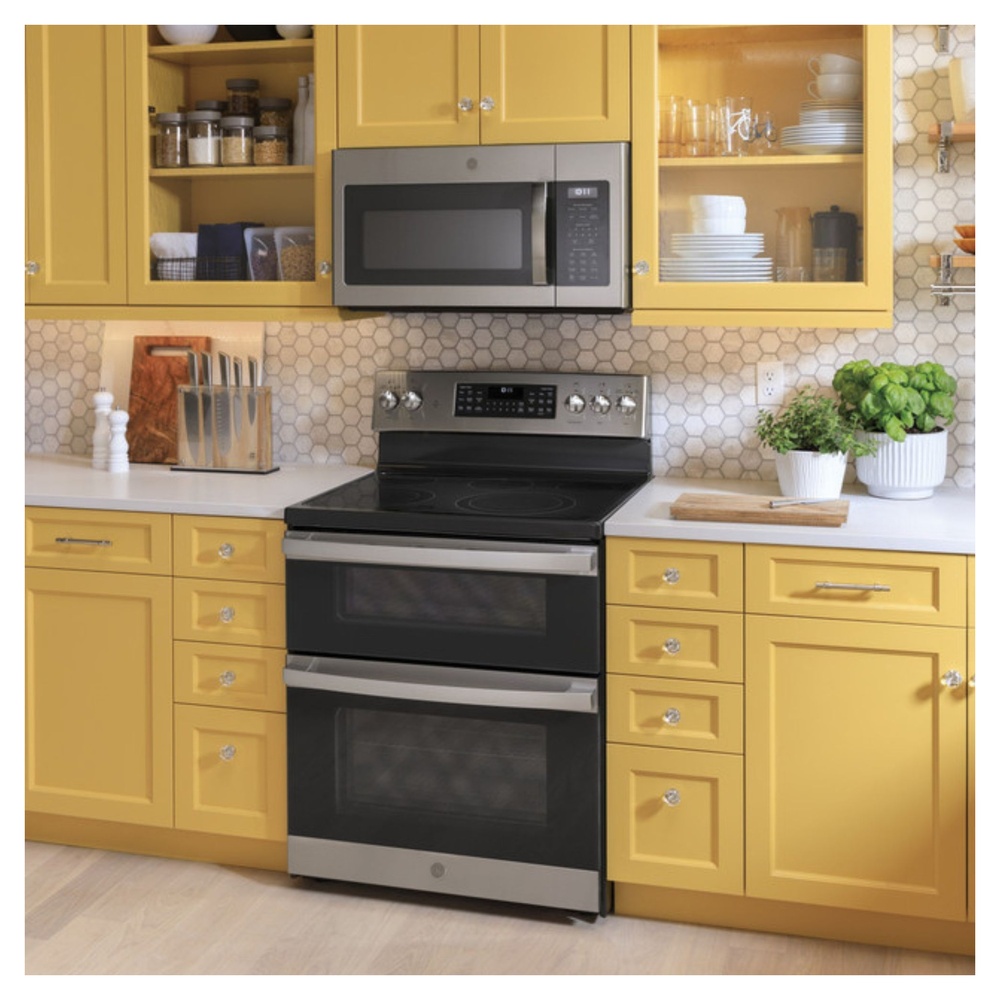 GE-JVM6175YKFS-Bright Yellow Kitchen with Modern Appliances