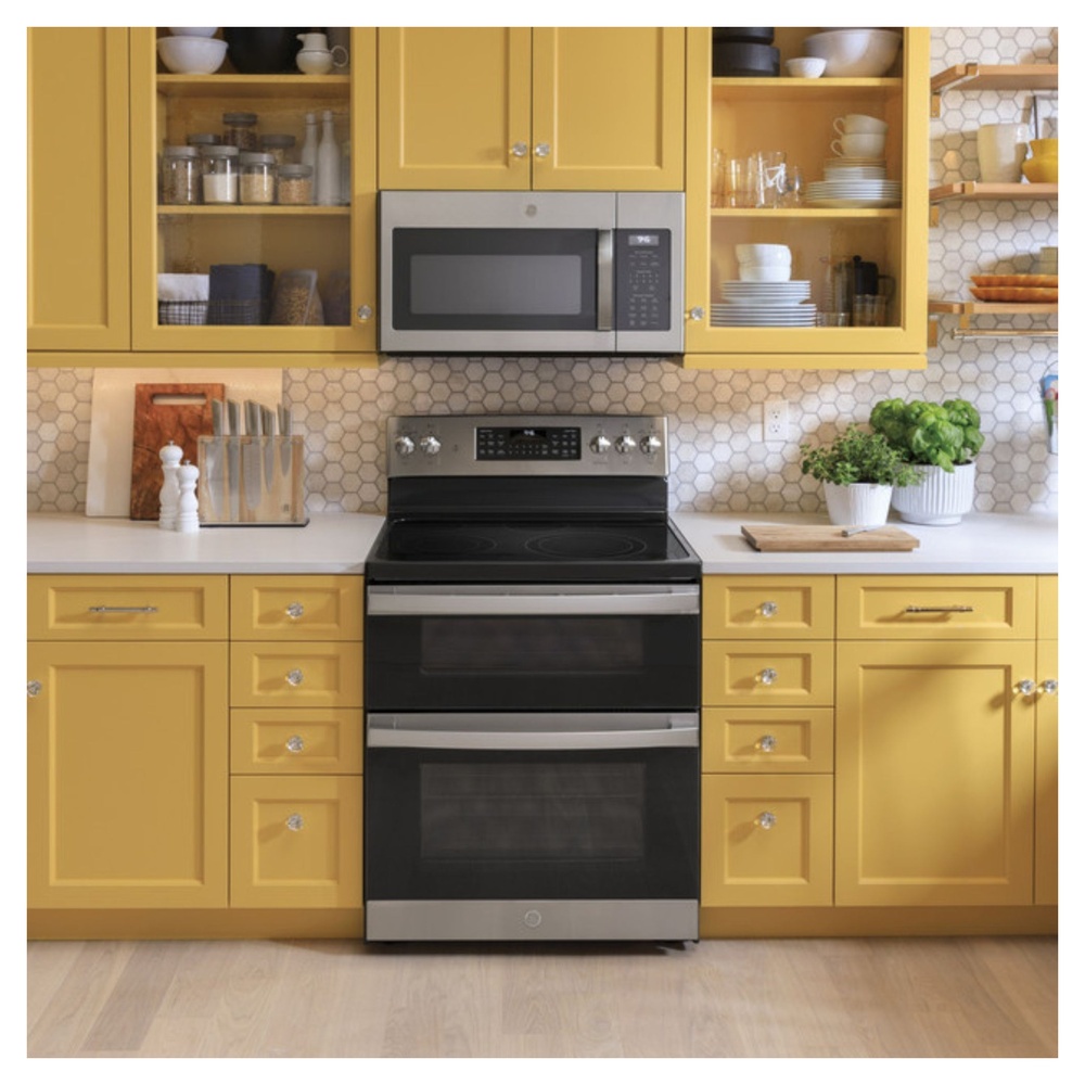 GE-JVM6175YKFS-Bright Yellow Kitchen with Modern Appliances