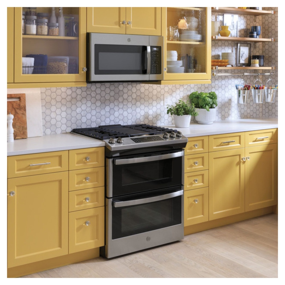 GE-JVM6175YKFS-Bright Yellow Kitchen with Modern Appliances