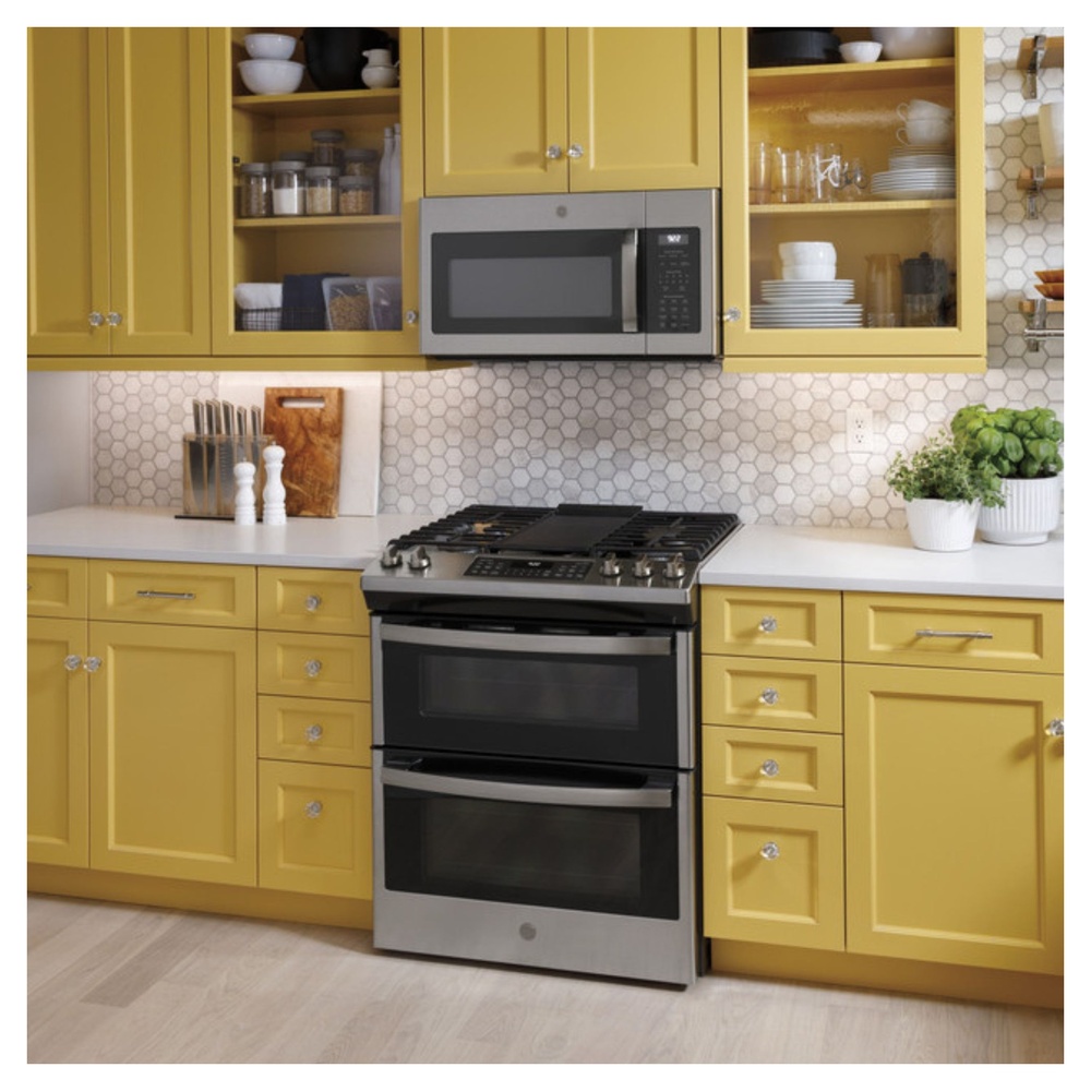 GE-JVM6175YKFS-Bright Yellow Kitchen with Modern Appliances