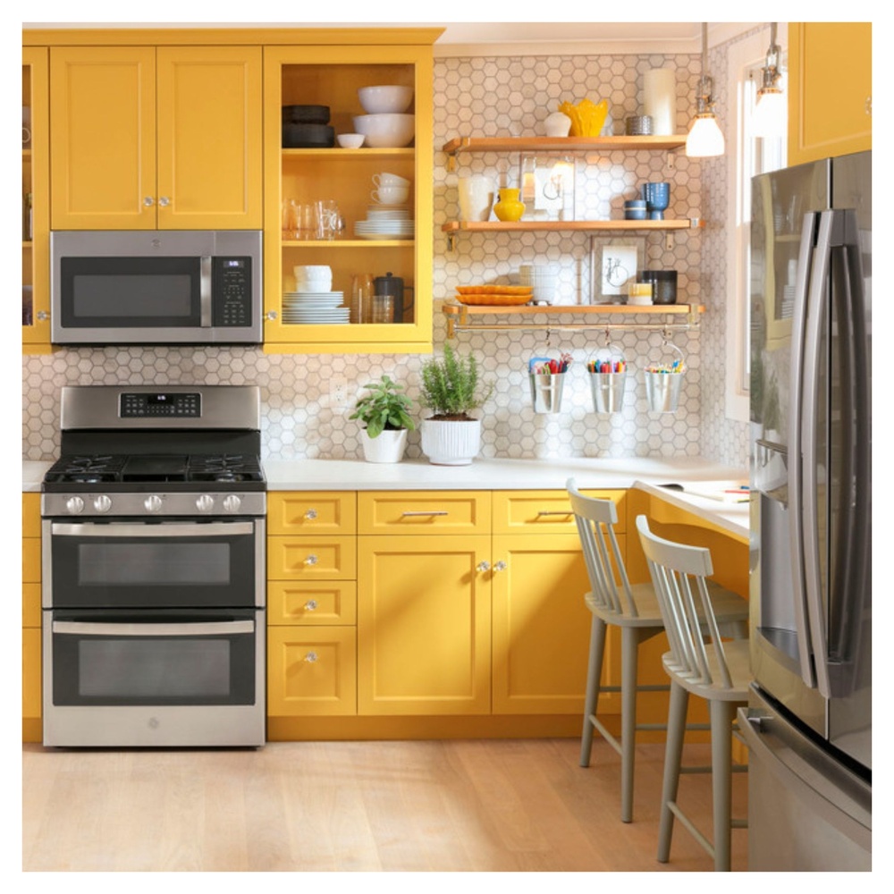 GE-JVM6175YKFS-Vibrant Yellow Kitchen with Cozy Workspace