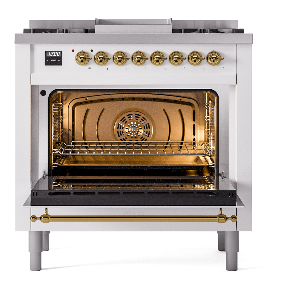 ILVE Nostalgie II 36" UP36FNMPWHG Dual Fuel Range door opened